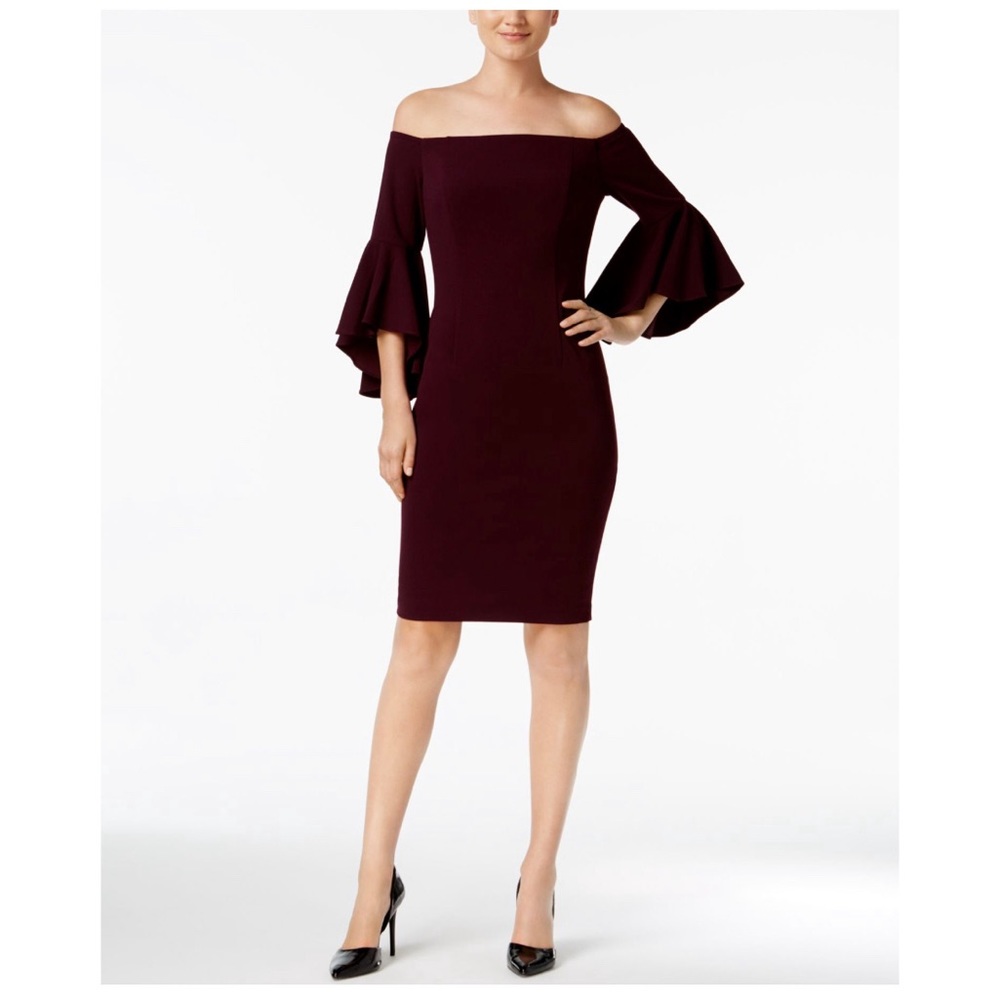 CALVIN KLEIN Womens Purple Bell Sleeve Body, Evening Dress Petites 12